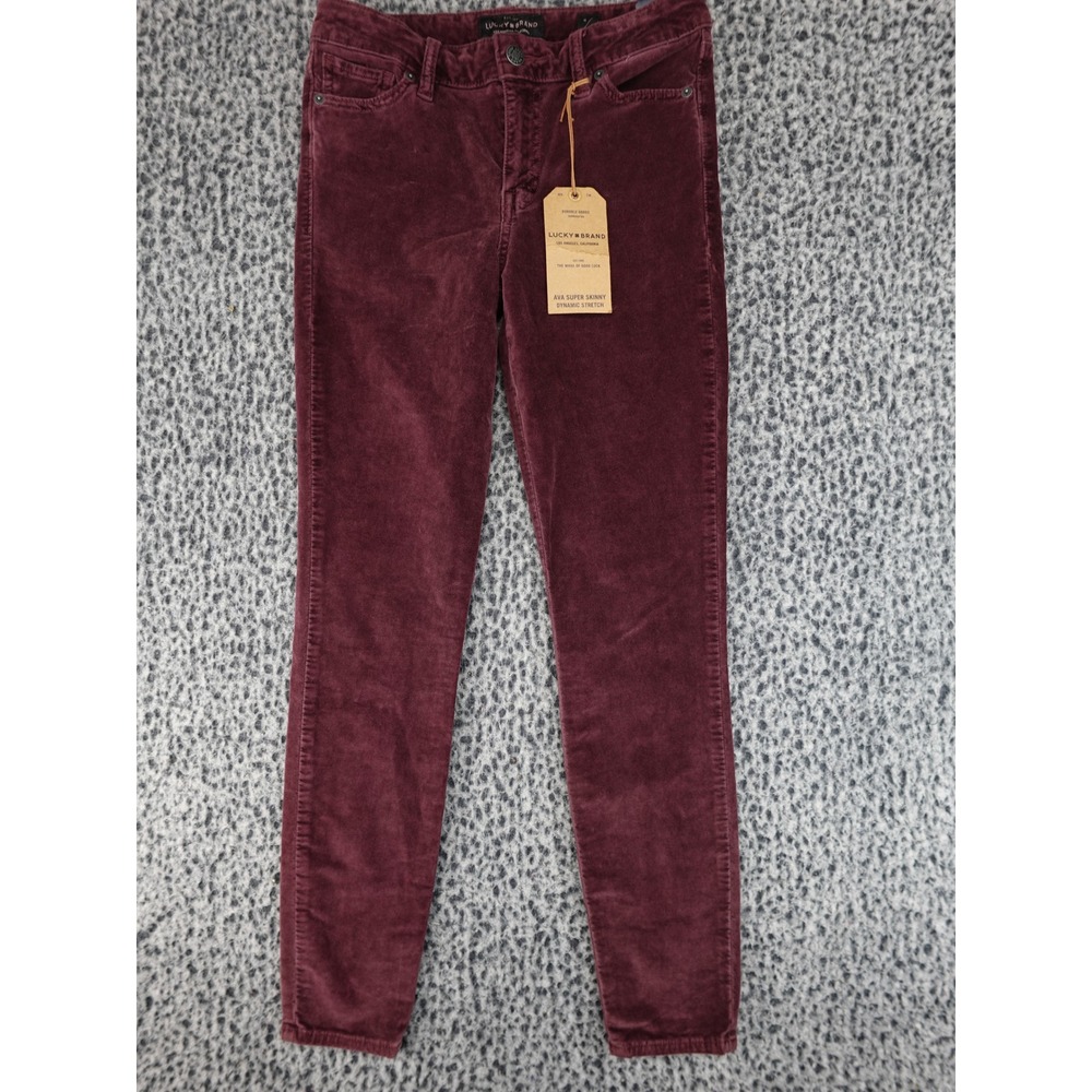 Lucky Brand Ava Super Skinny Womens 4/27 Burgundy NEW Corduroy Dynamic Stretch